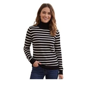 Gap Striped Turtleneck Sweater Navy Blue White Knit Lightweight‎ Long Sleeve M